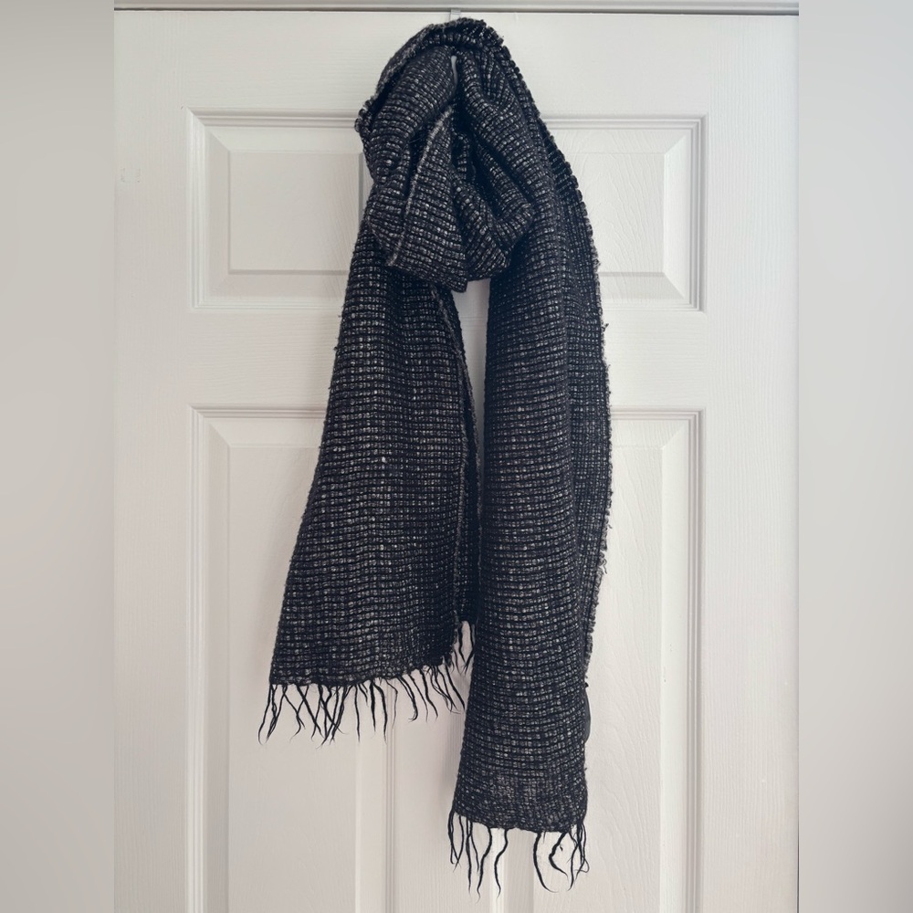 Eileen Fisher | Black Silver Metallic Wool Blend Scarf
